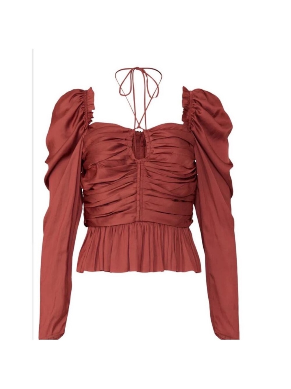 Mirelle peplum blouse Ulla Johnson puff Sleeve Ruffled Crop Top Dusty Red